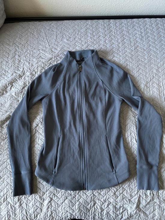Athleta Tops - Athleta Slate Blue Ribbed Zip-Front Jacket